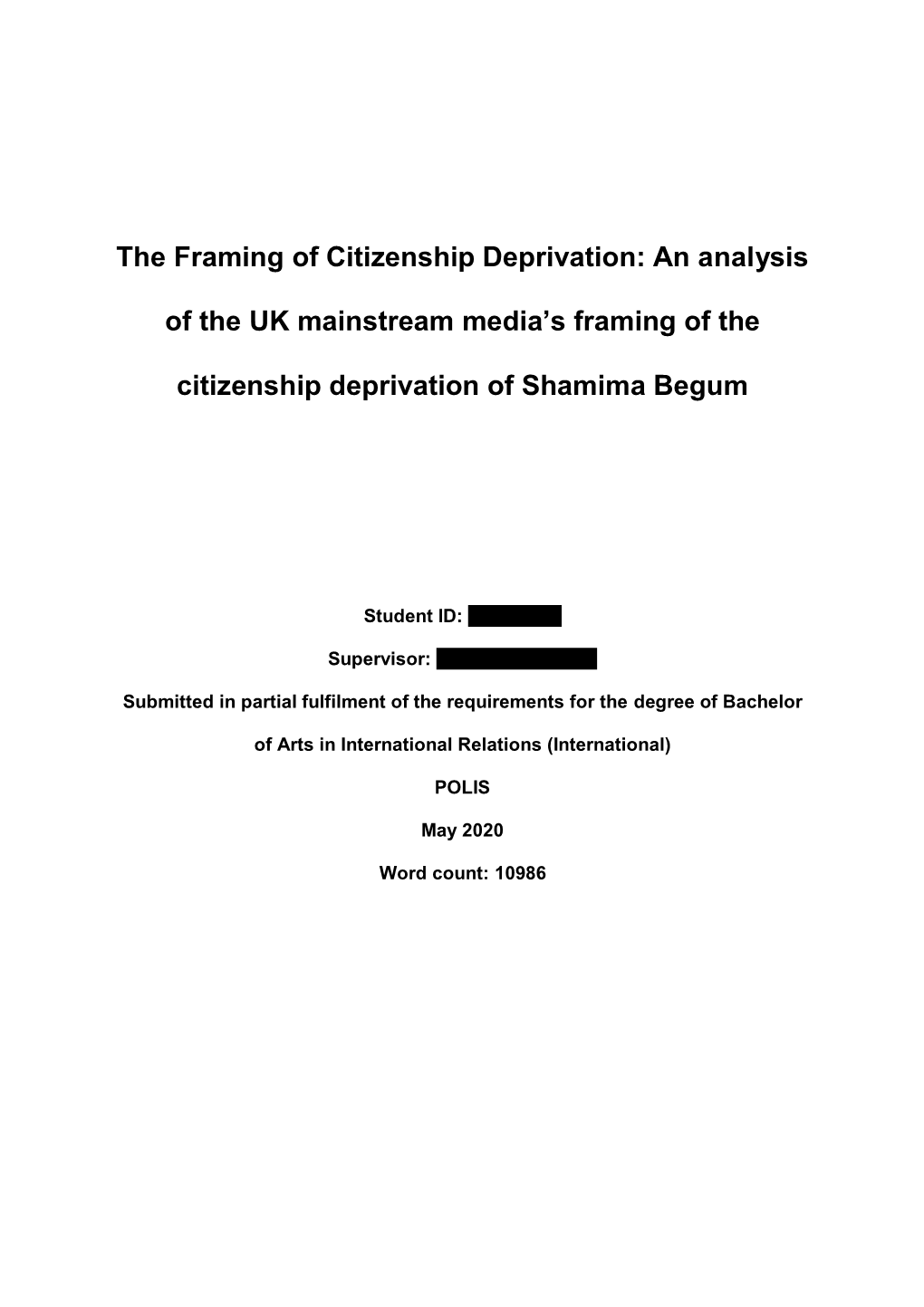 An Analysis of the UK Mainstream Media's Framing of the Citizenship