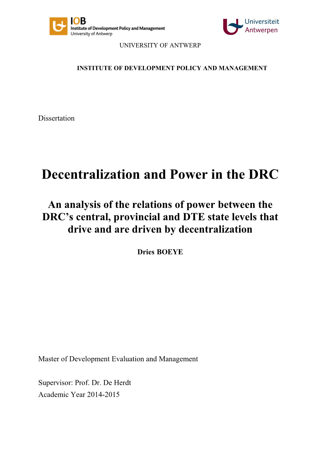 Decentralization and Power in the DRC