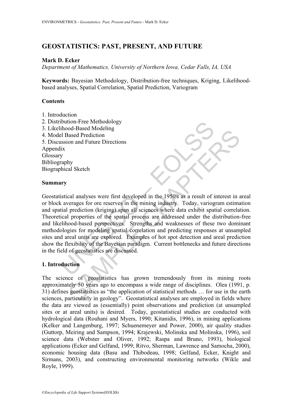 Geostatistics: Past, Present and Future - Mark D