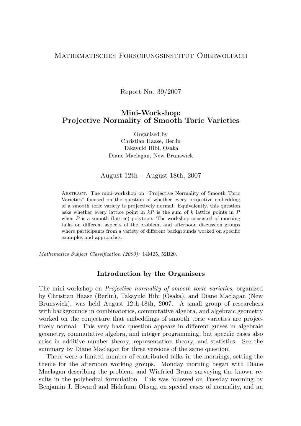 Projective Normality of Smooth Toric Varieties