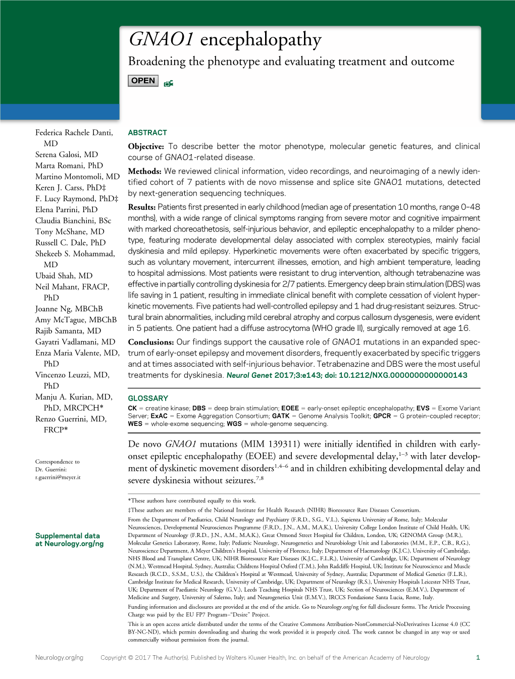 GNAO1 Encephalopathy Broadening the Phenotype and Evaluating Treatment and Outcome