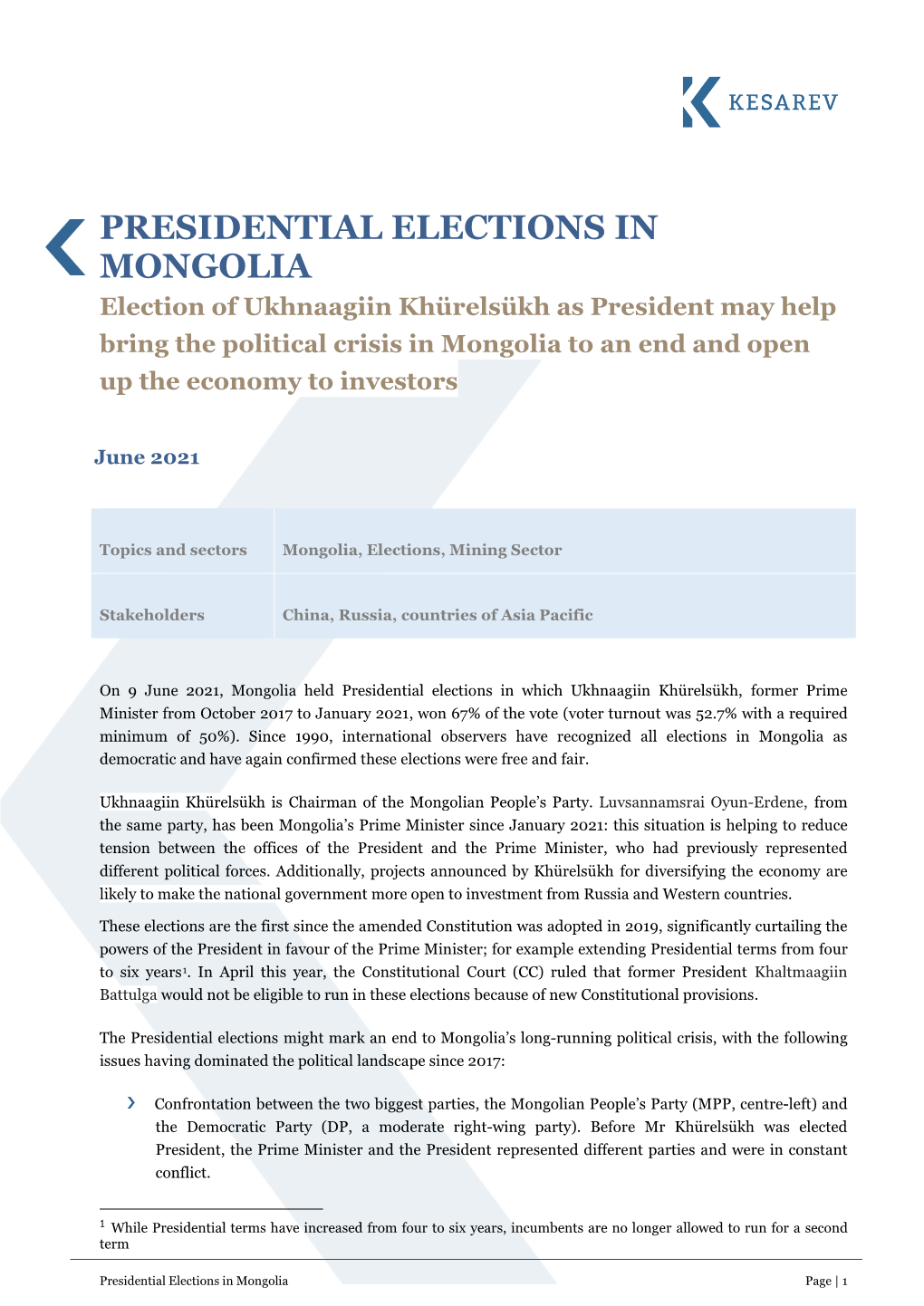 Presidential Elections in Mongolia