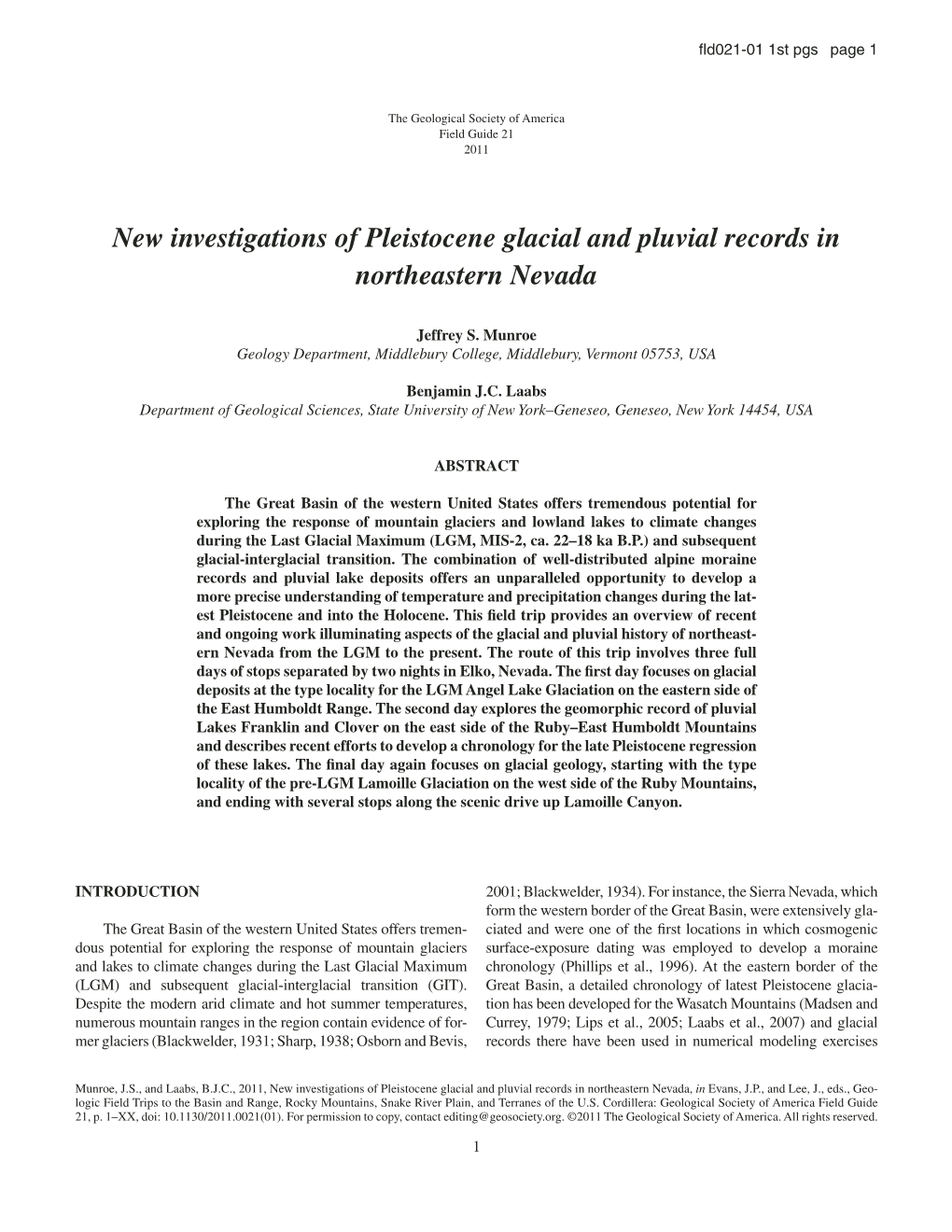 New Investigations of Pleistocene Glacial and Pluvial Records in Northeastern Nevada