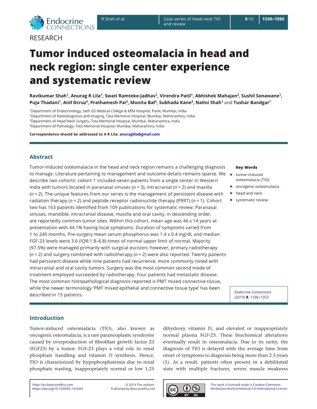 Tumor Induced Osteomalacia in Head and Neck Region: Single Center Experience and Systematic Review