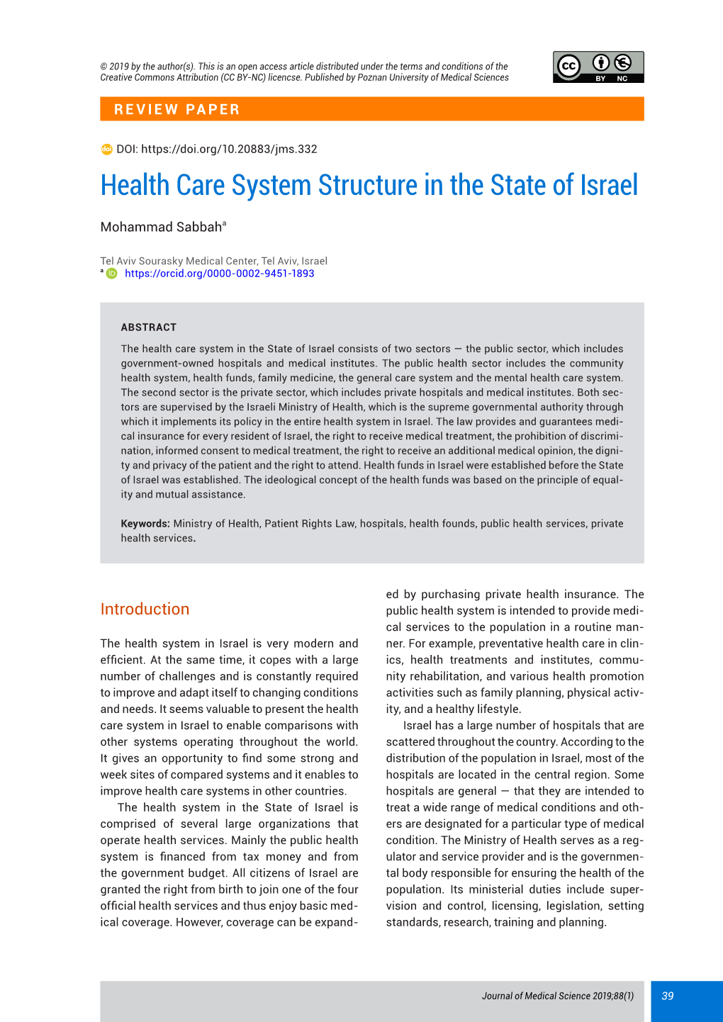 Health Care System Structure in the State of Israel