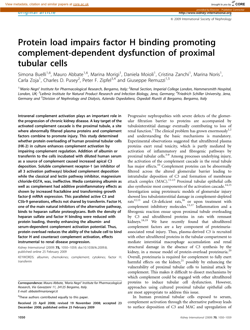 Protein Load Impairs Factor H Binding Promoting Complement-Dependent Dysfunction of Proximal Tubular Cells