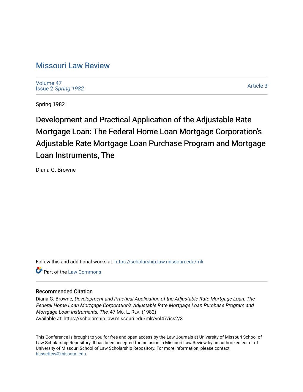 The Federal Home Loan Mortgage Corporation's Adjustable Rate Mortgage Loan Purchase Program and Mortgage Loan Instruments, The