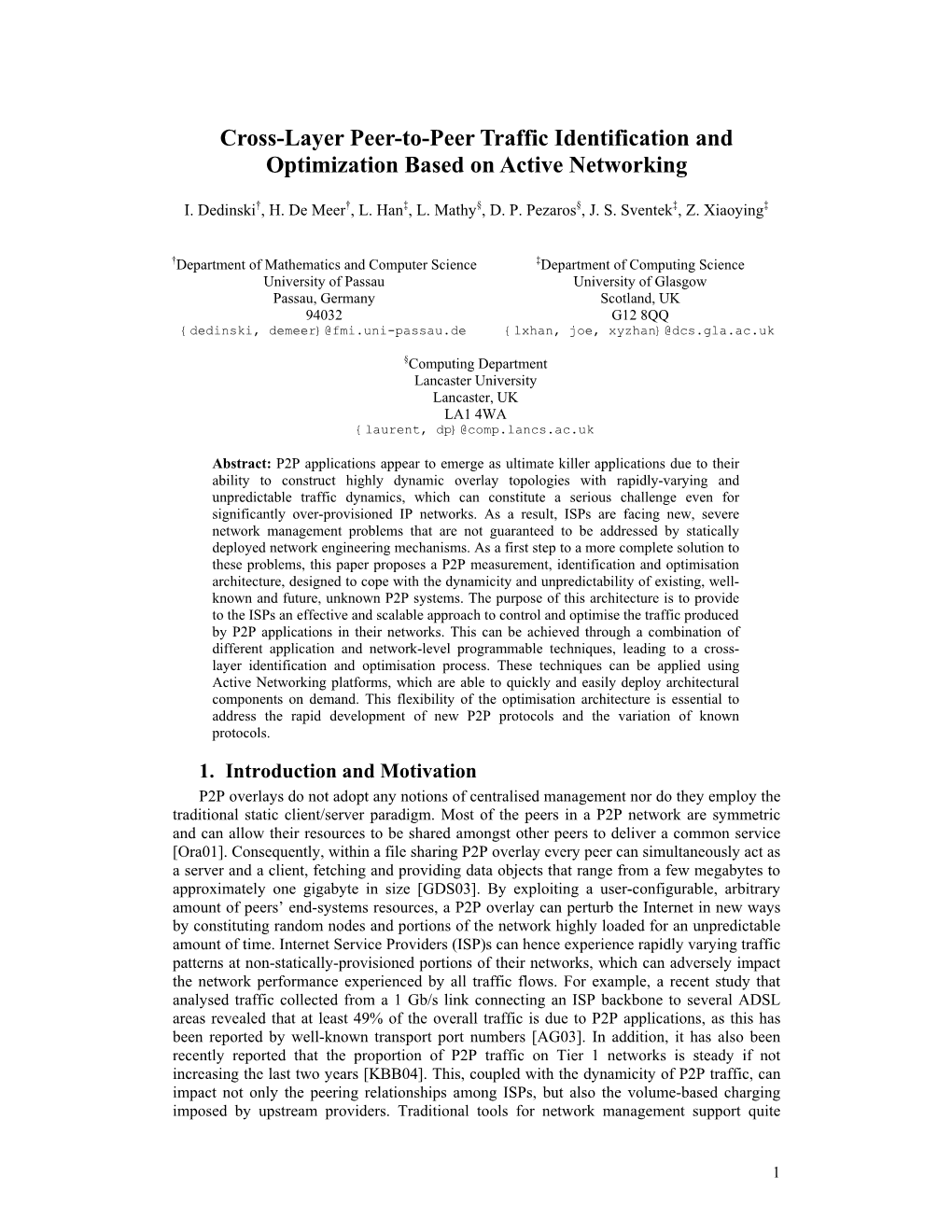 Cross-Layer Peer-To-Peer Traffic Identification and Optimization Based on Active Networking