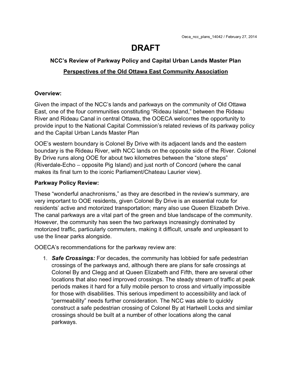 NCC's Review of Parkway Policy and Capital Urban Lands Master Plan