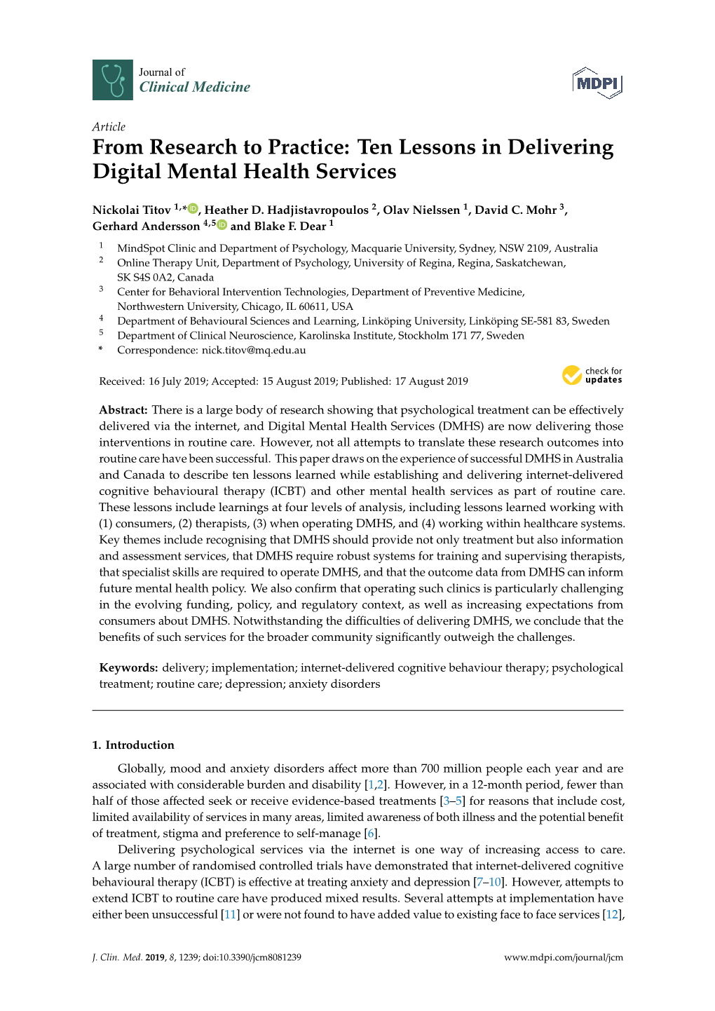Ten Lessons in Delivering Digital Mental Health Services