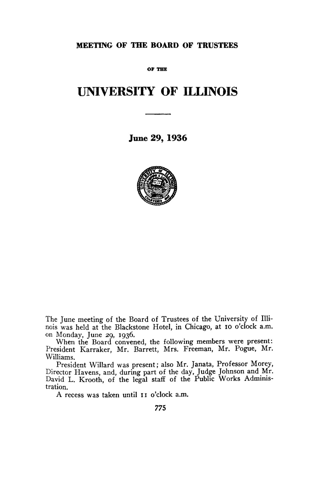 June 29, 1936, Minutes | UI Board of Trustees