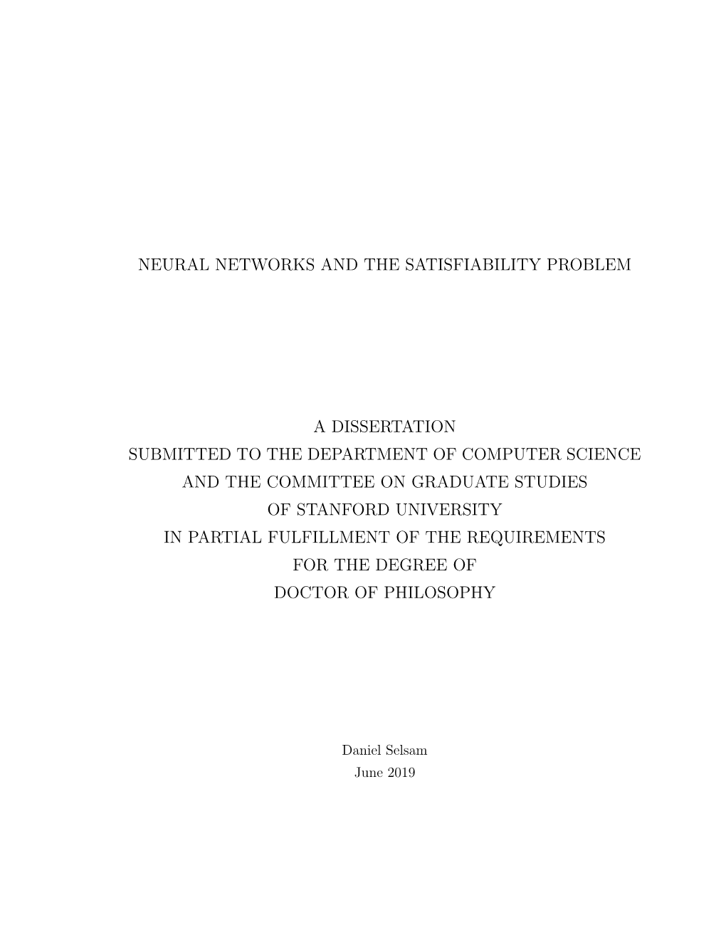 Neural Networks and the Satisfiability Problem A