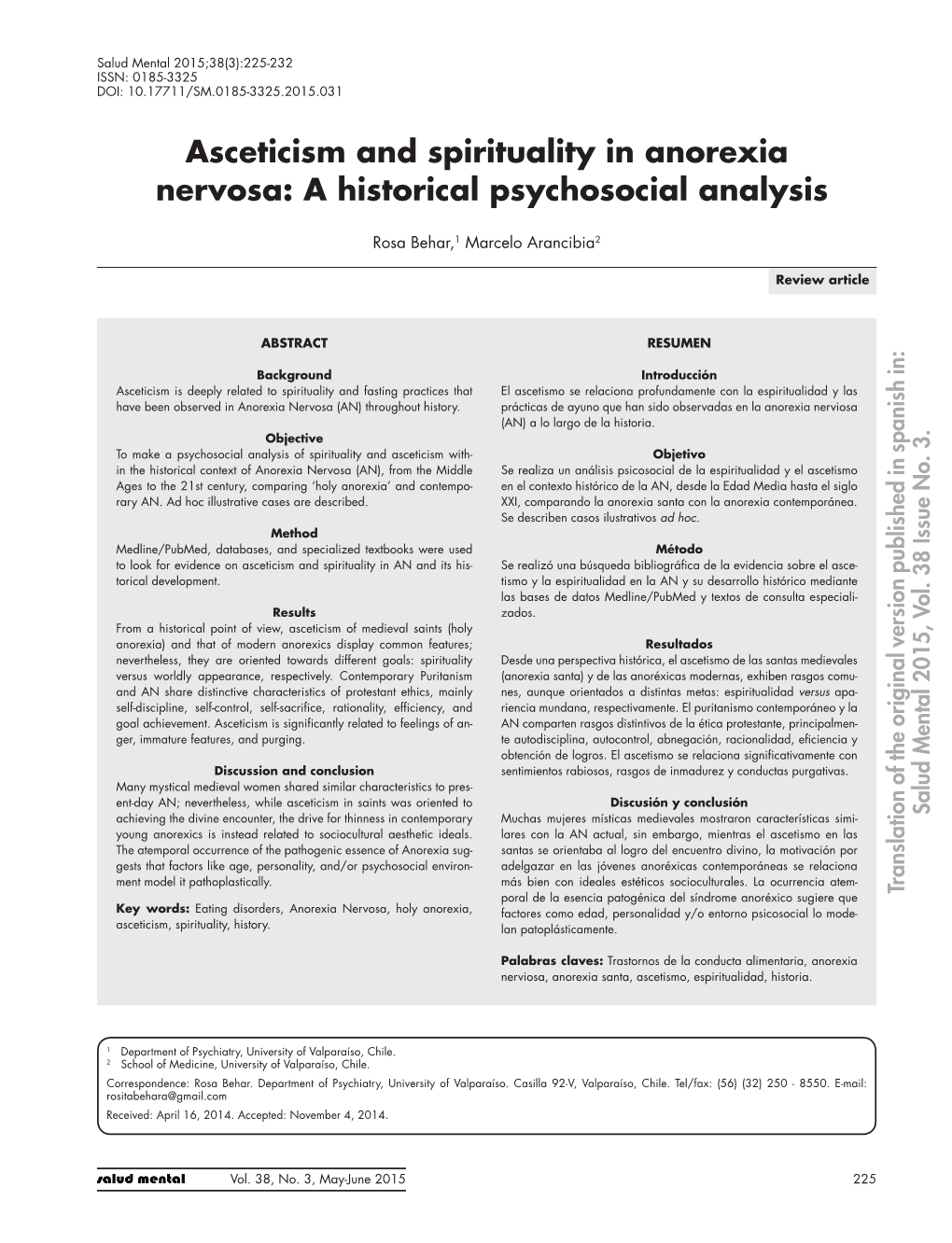 Asceticism and Spirituality in Anorexia Nervosa: a Historical Psychosocial Analysis