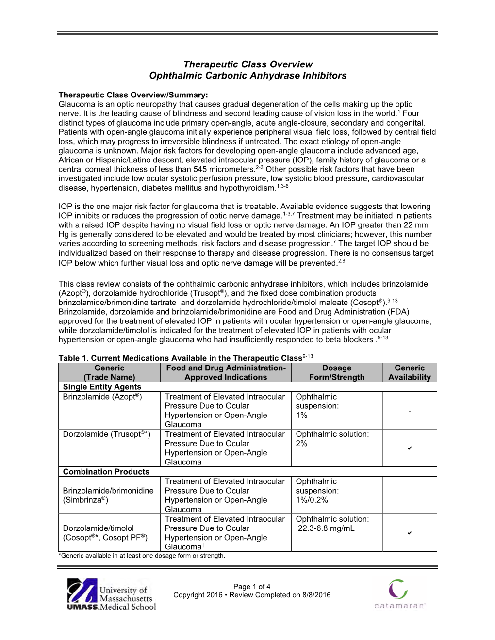 Ophthalmic Carbonic Anhydrase Inhibitors