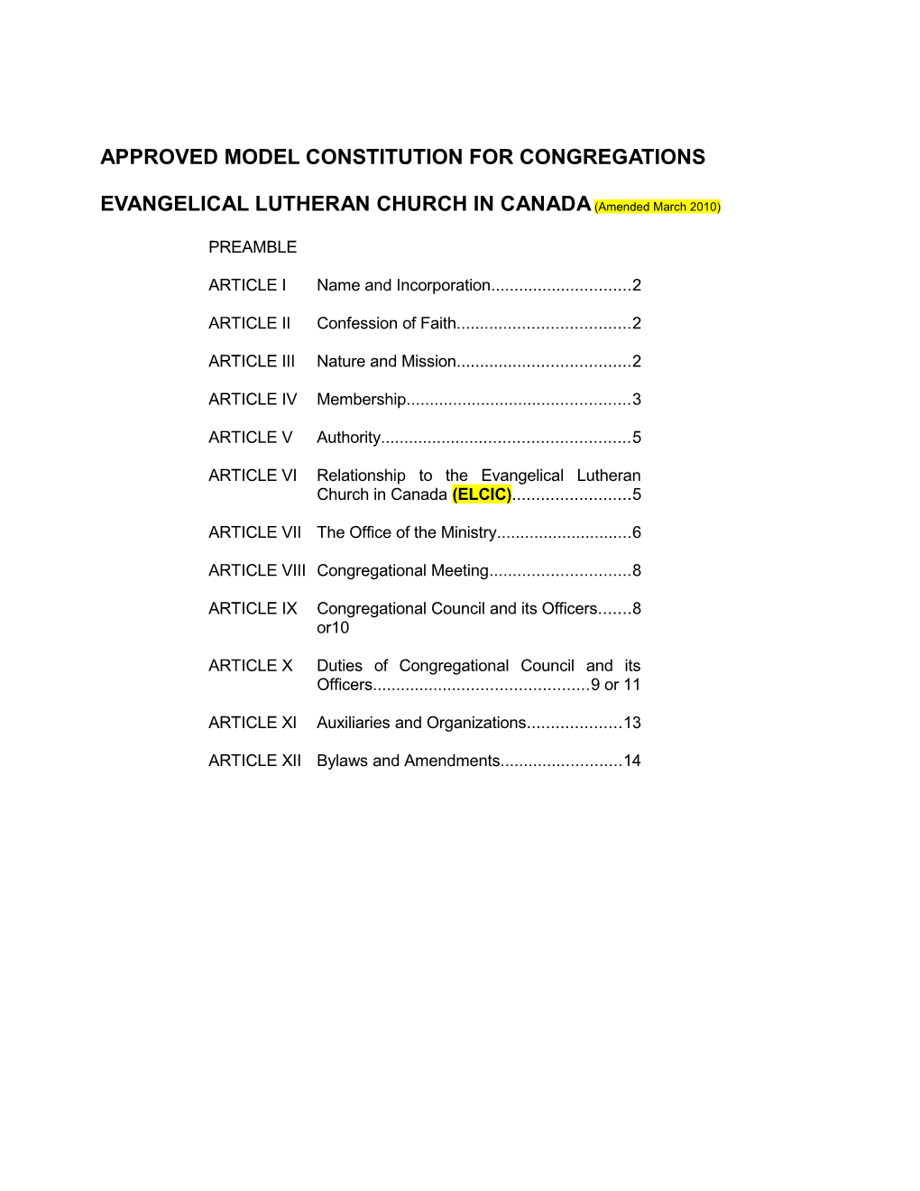 Approved Model Constitution for Congregations