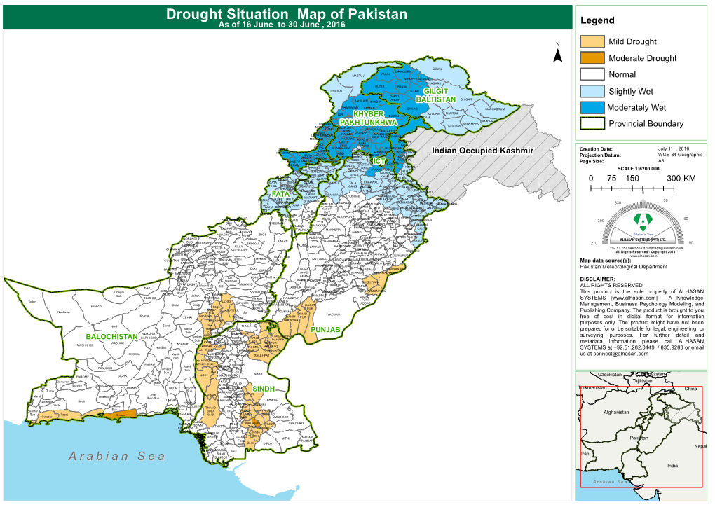 Drought Situation Map of Pakistan As of 16 June to 30 June , 2016 Legend
