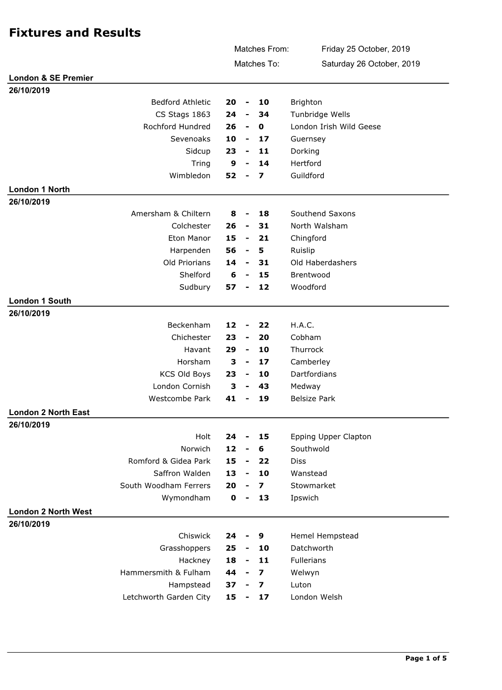 Fixtures and Results