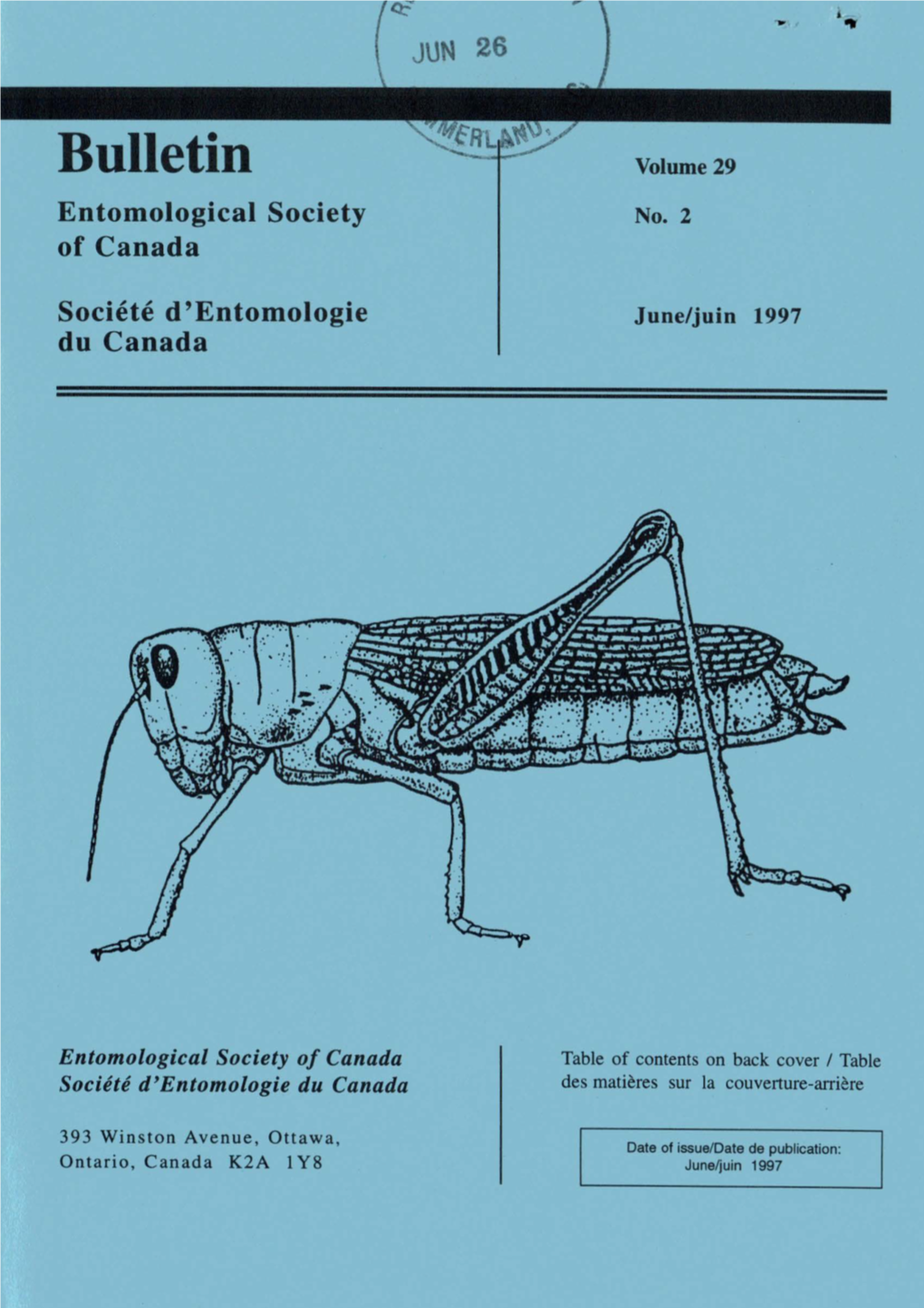 Entomological Society of Canada Societe D'entomologie Du Canada
