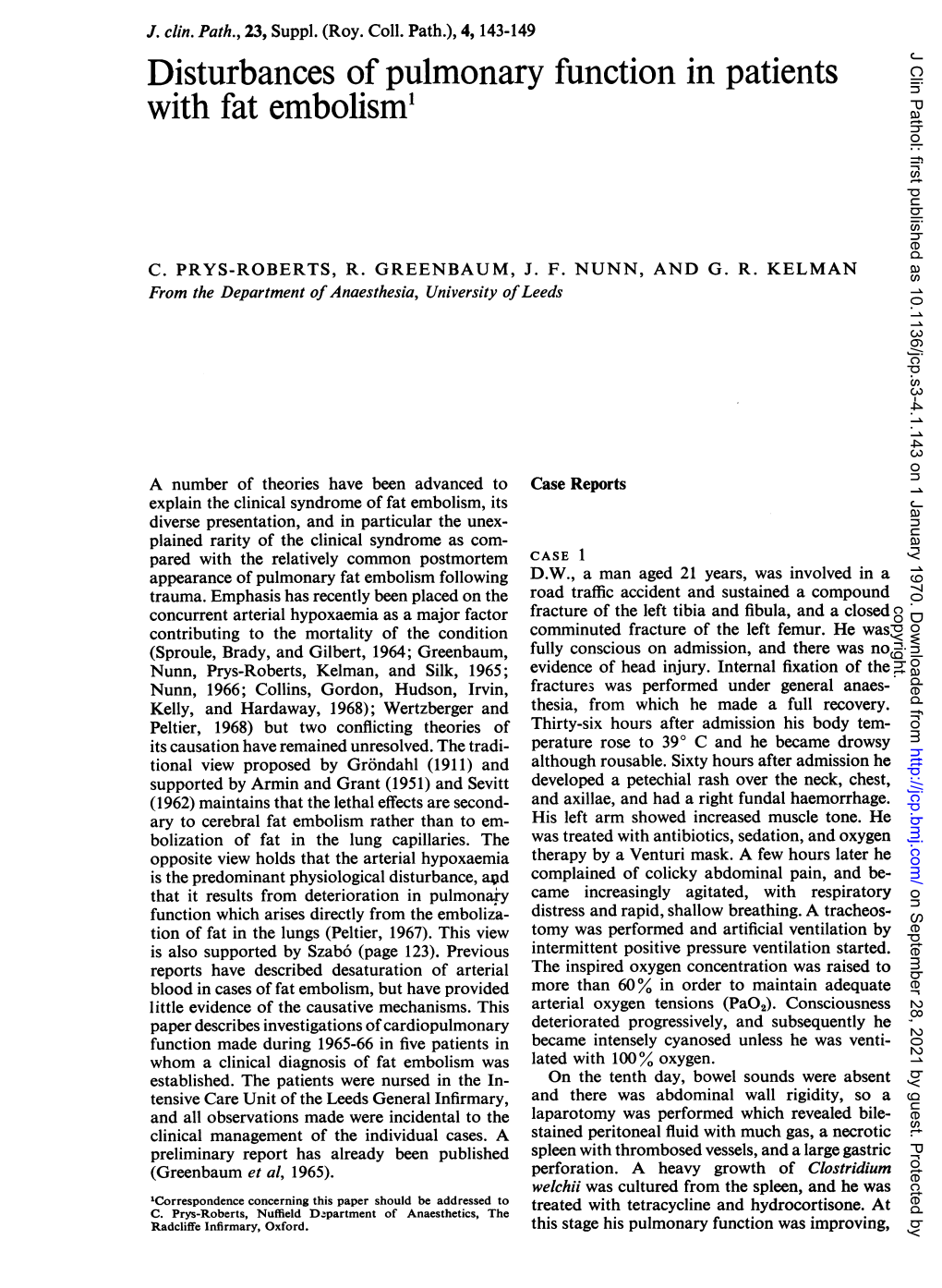 Disturbances of Pulmonary Function in Patients with Fat Embolism1