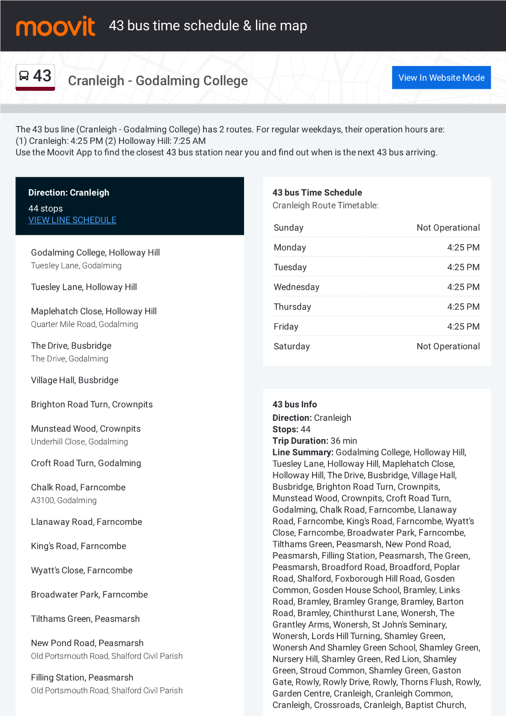 43 Bus Time Schedule & Line Route