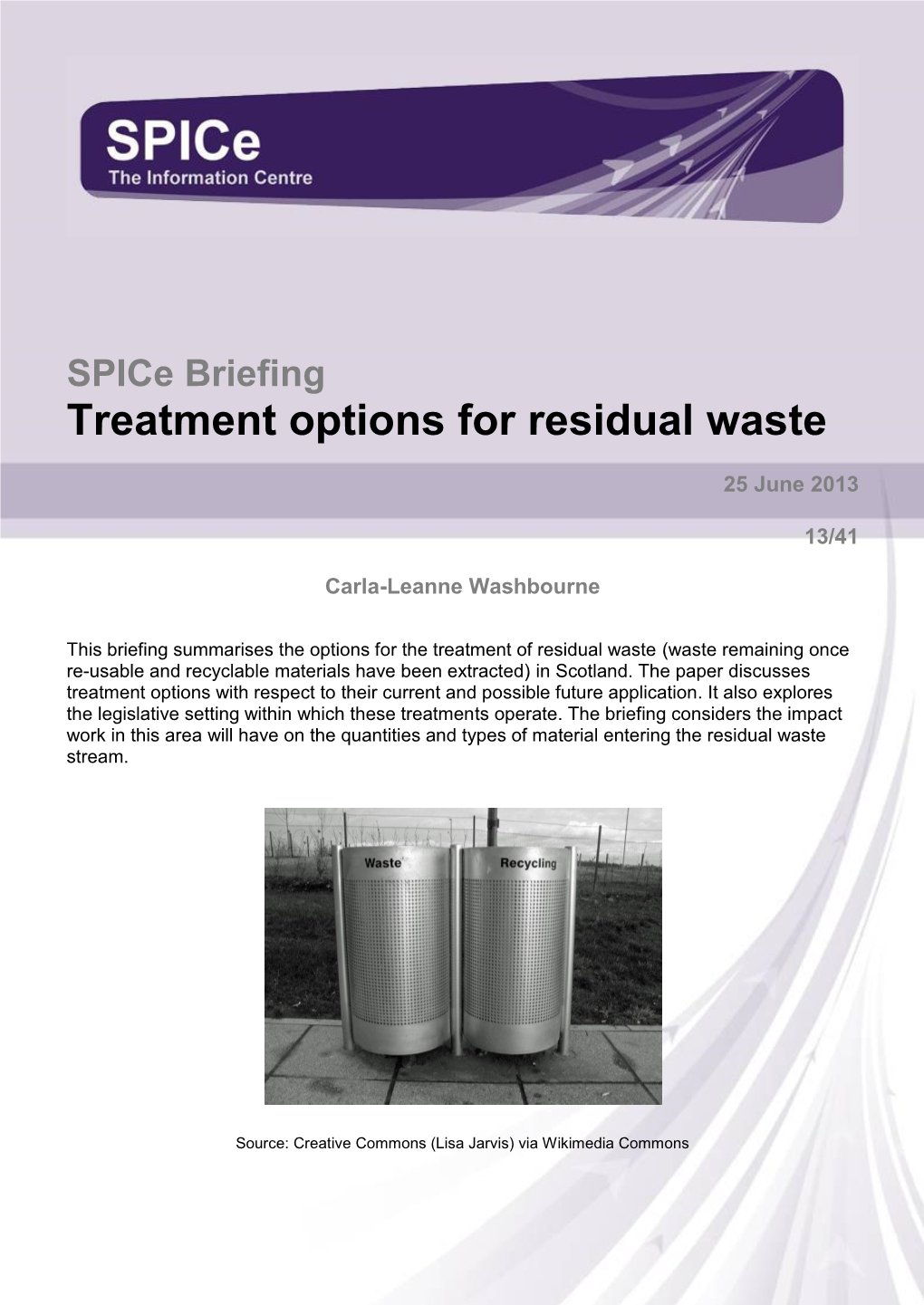 Treatment Options for Residual Waste in Scotland