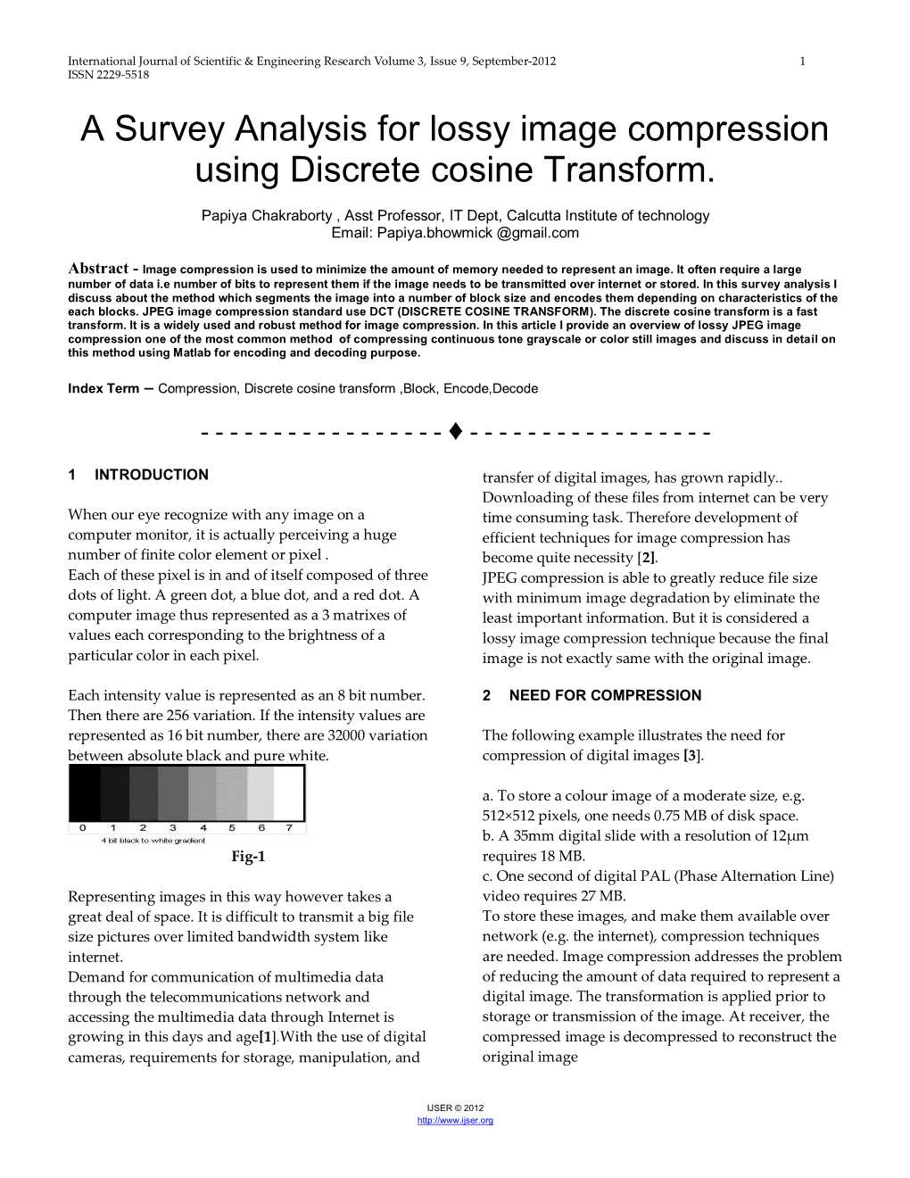 A Survey Analysis for Lossy Image Compression Using Discrete Cosine Transform