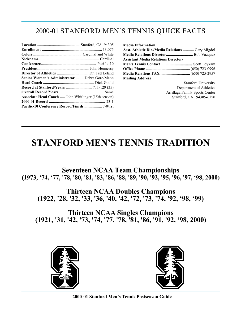 Stanford Men's Tennis Tradition