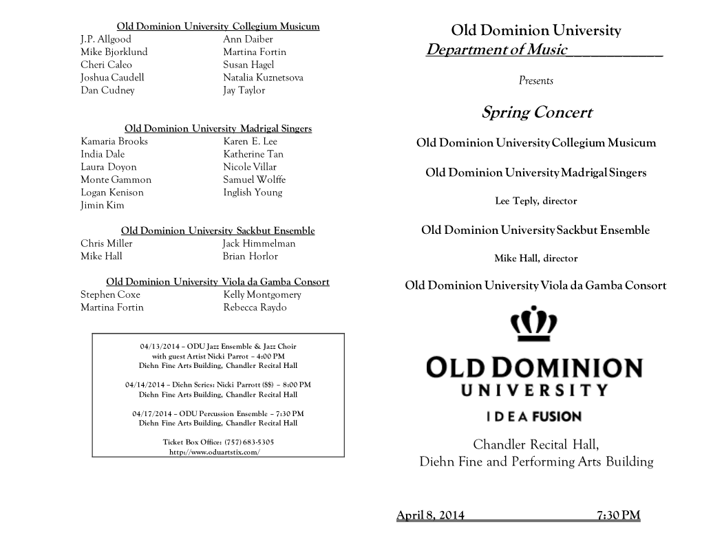 Spring Concert Old Dominion University Madrigal Singers Kamaria Brooks Karen E