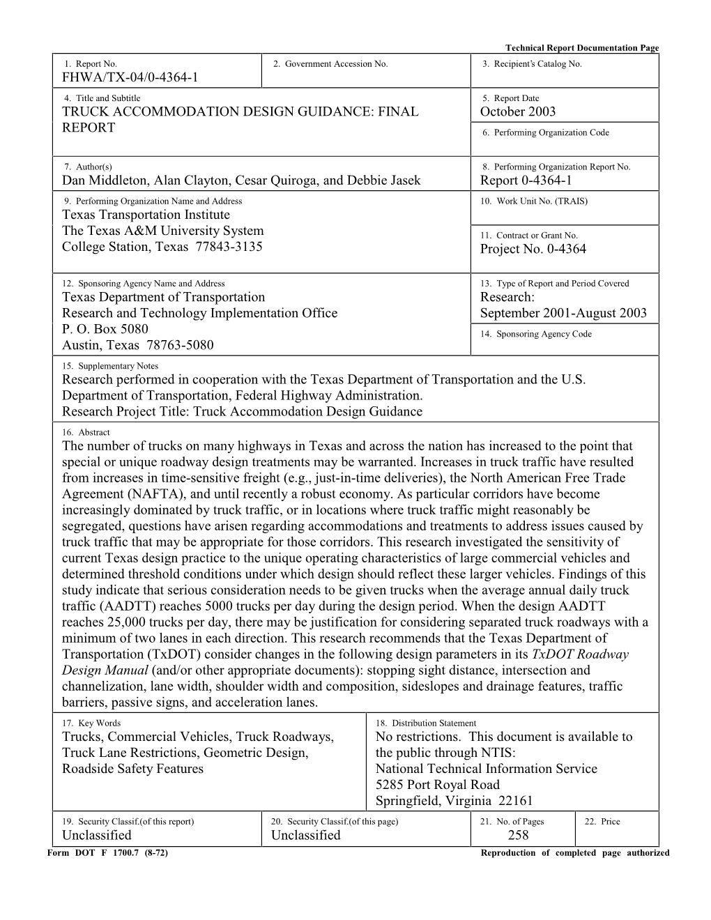 Truck Accommodation Design Guidance: Final Report