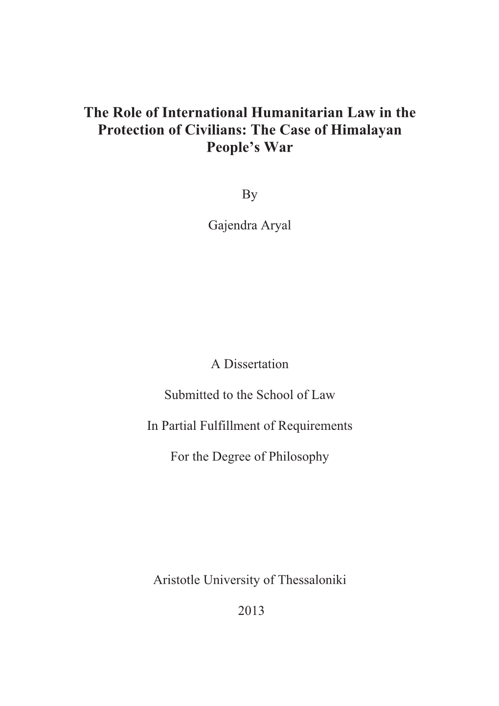 The Role of International Humanitarian Law in the Protection of Civilians: the Case of Himalayan People’S War