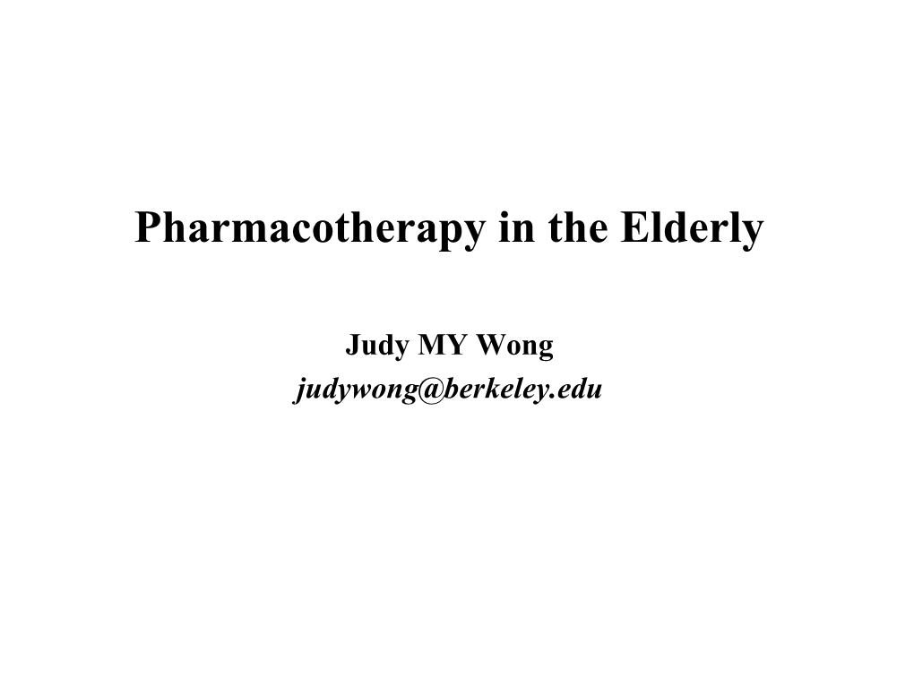 Pharmacotherapy in the Elderly