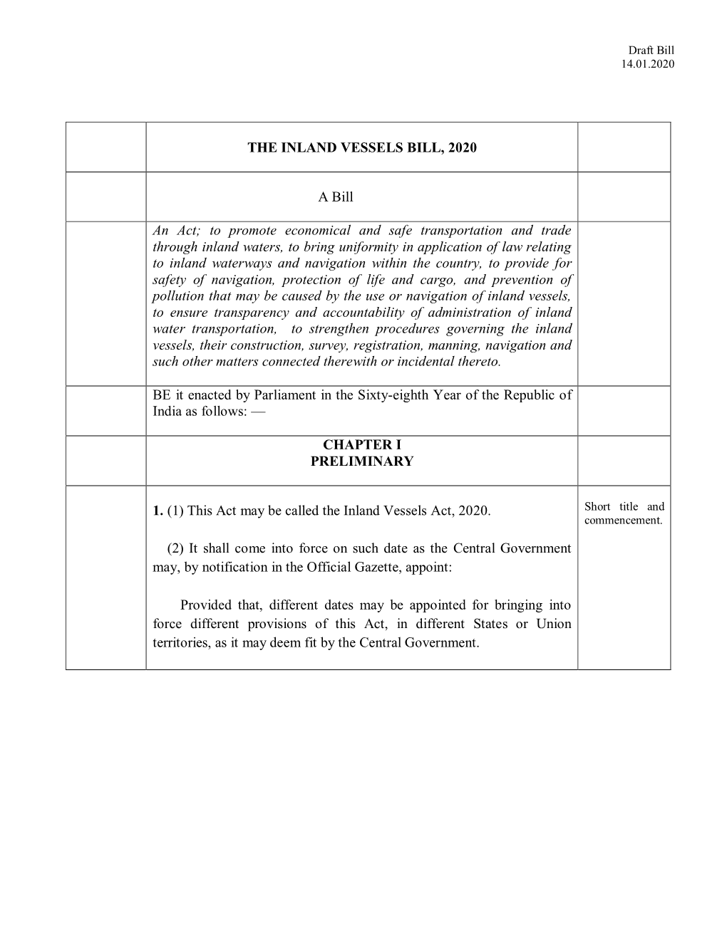 The Inland Vessels Bill,2020