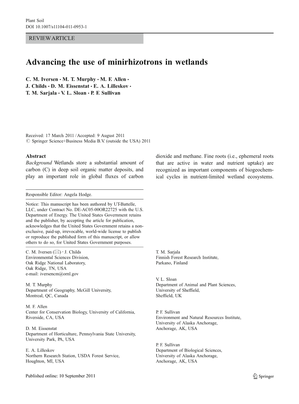 Advancing the Use of Minirhizotrons in Wetlands