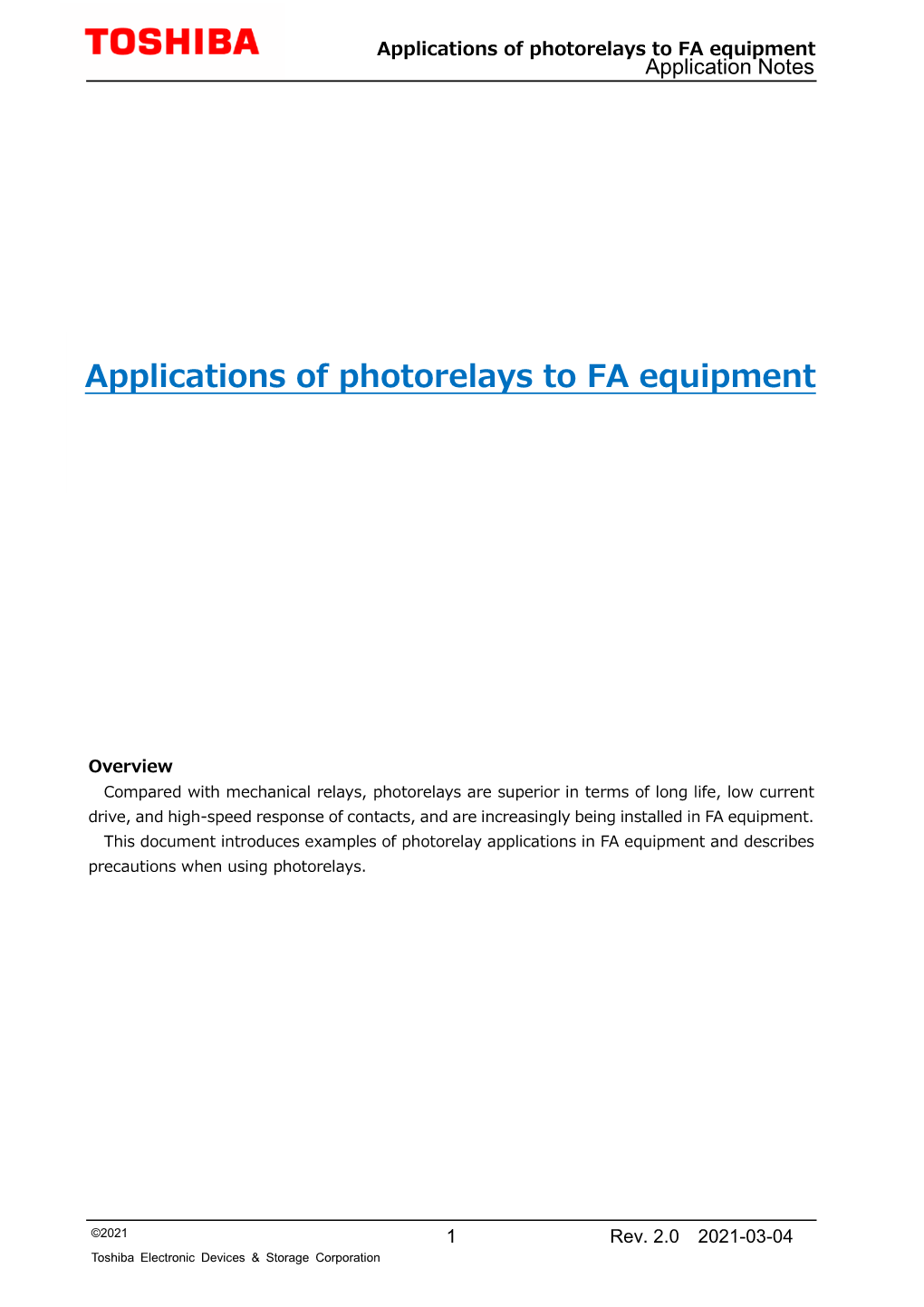 Applications of Photorelays to FA Equipment