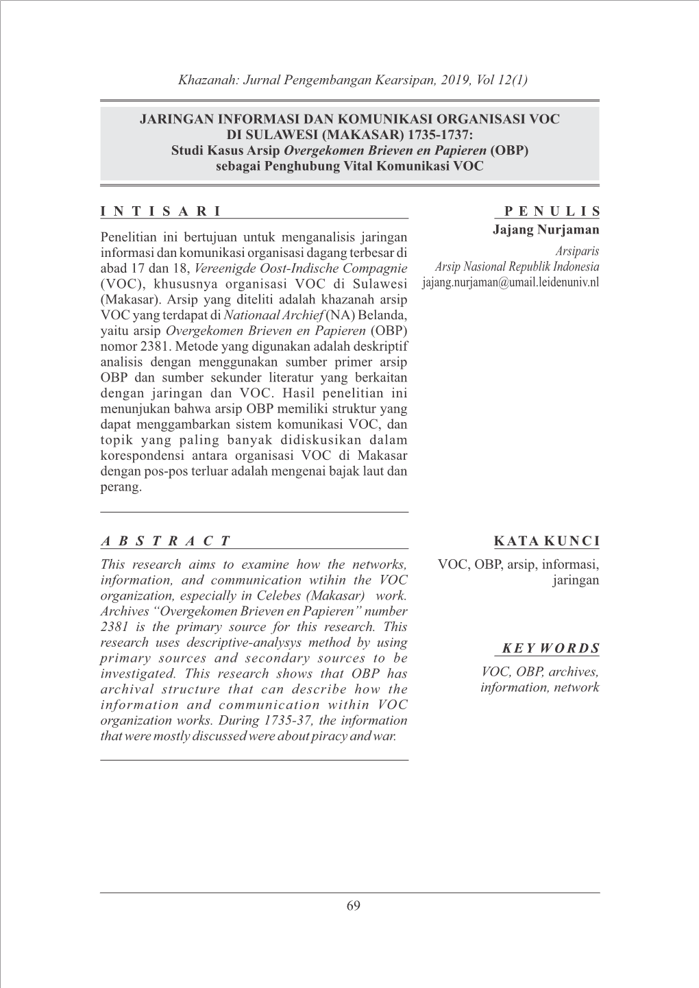 Khazanah: Jurnal Pengembangan Kearsipan, 2019, Vol 12(1)