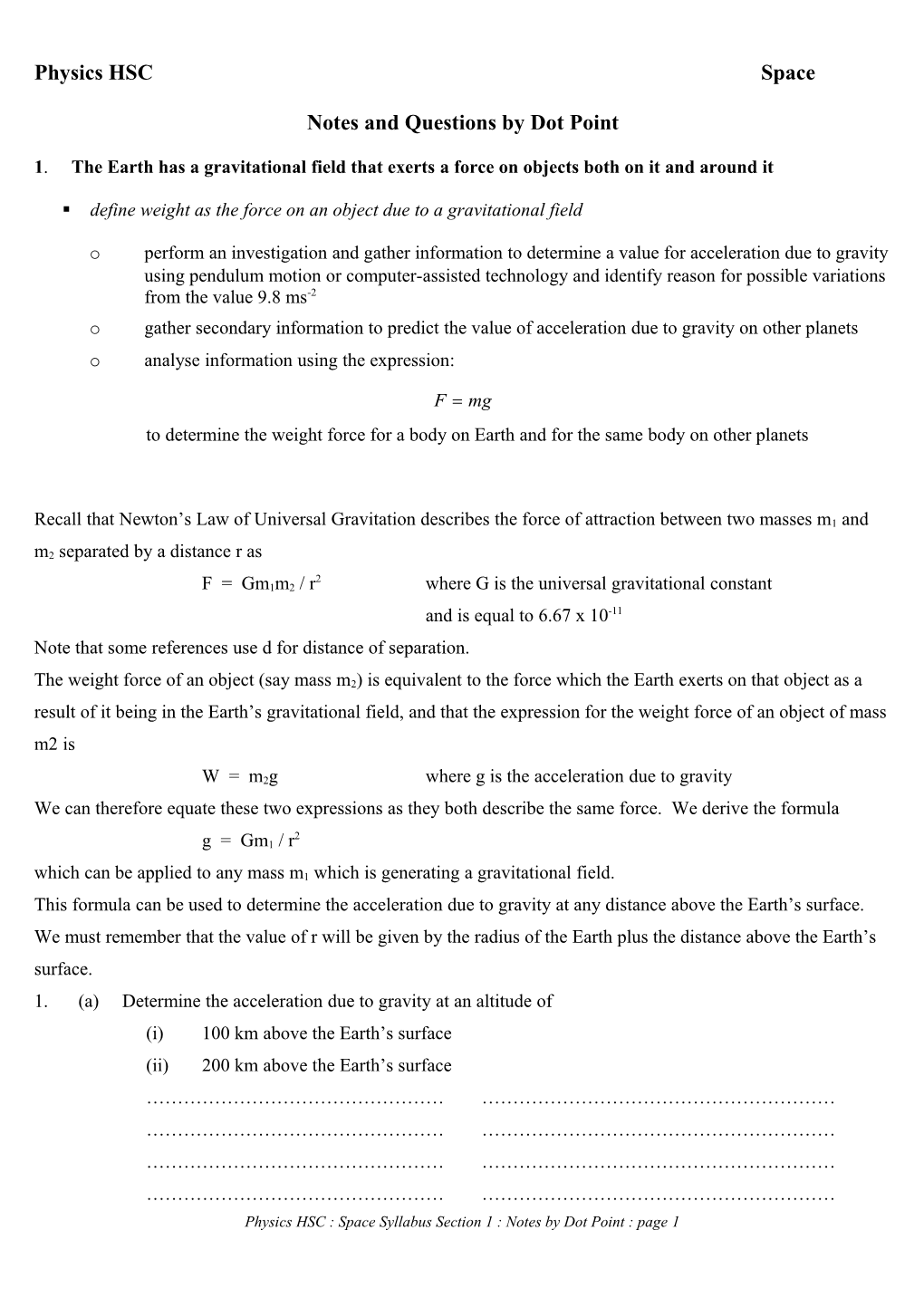 Notes and Questions by Dot Point