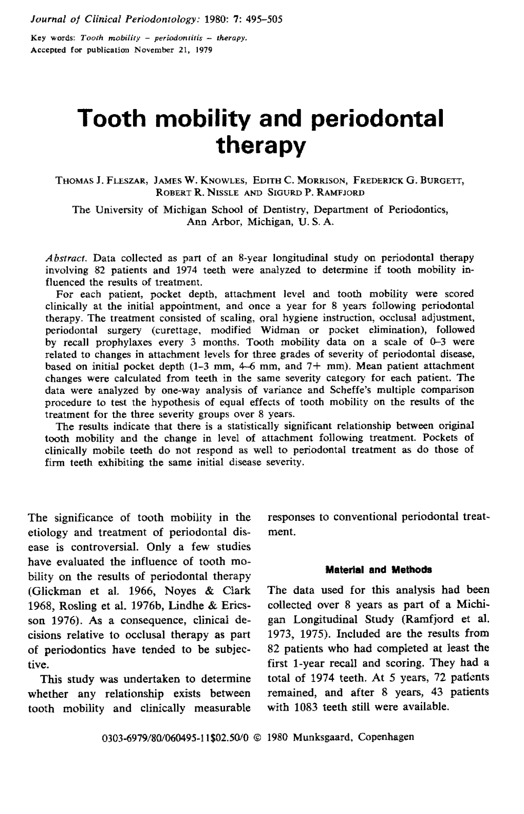 Tooth Mobility and Periodontal Therapy 497