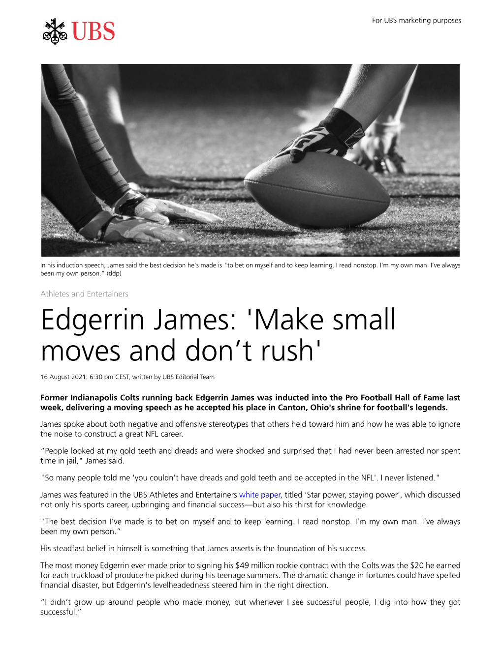 Edgerrin James: 'Make Small Moves and Don't Rush'