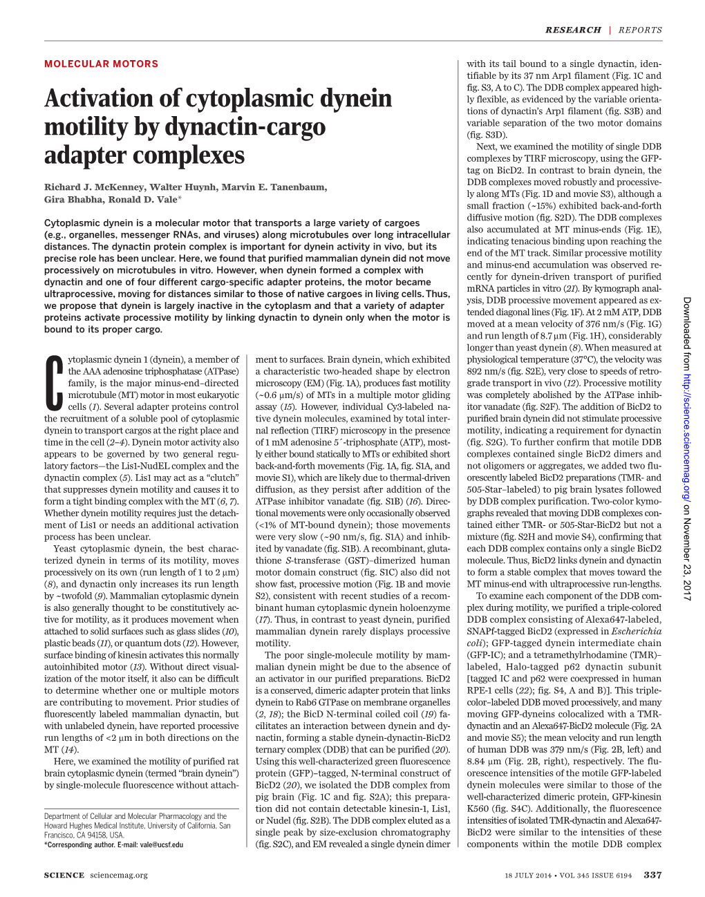 Activation of Cytoplasmic Dynein Motility by Dynactin-Cargo Adapter Complexes Richard J