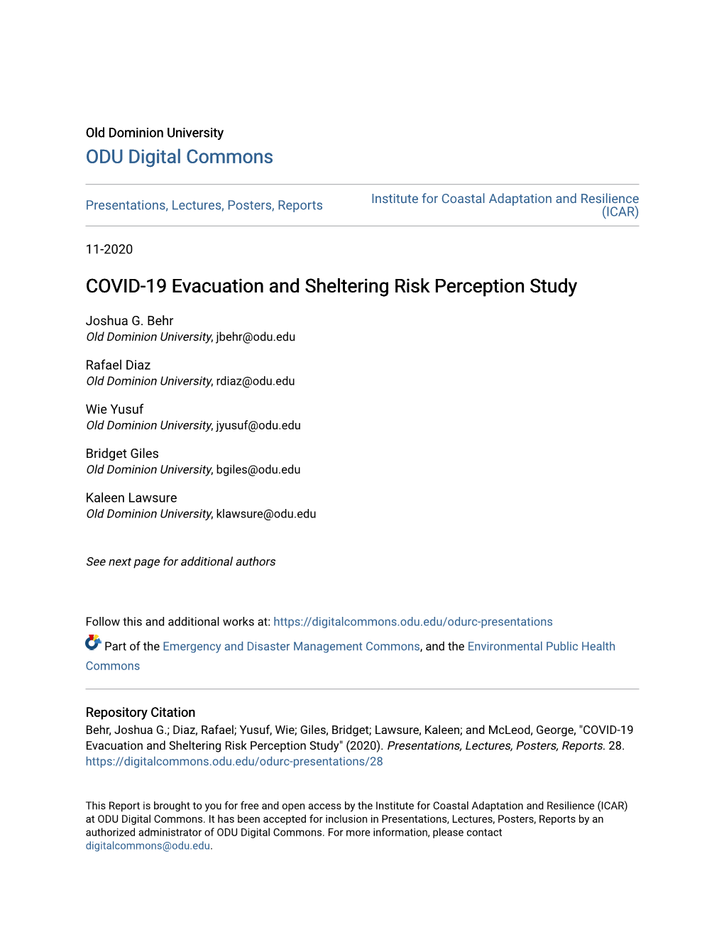 COVID-19 Evacuation and Sheltering Risk Perception Study