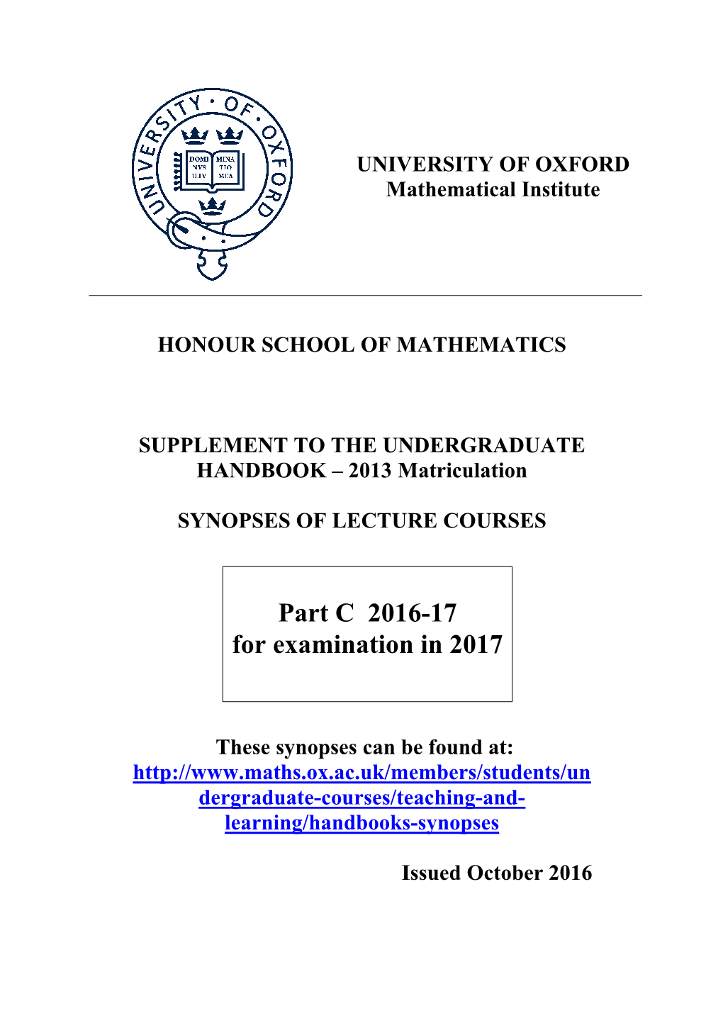 Part C 2016-17 for Examination in 2017