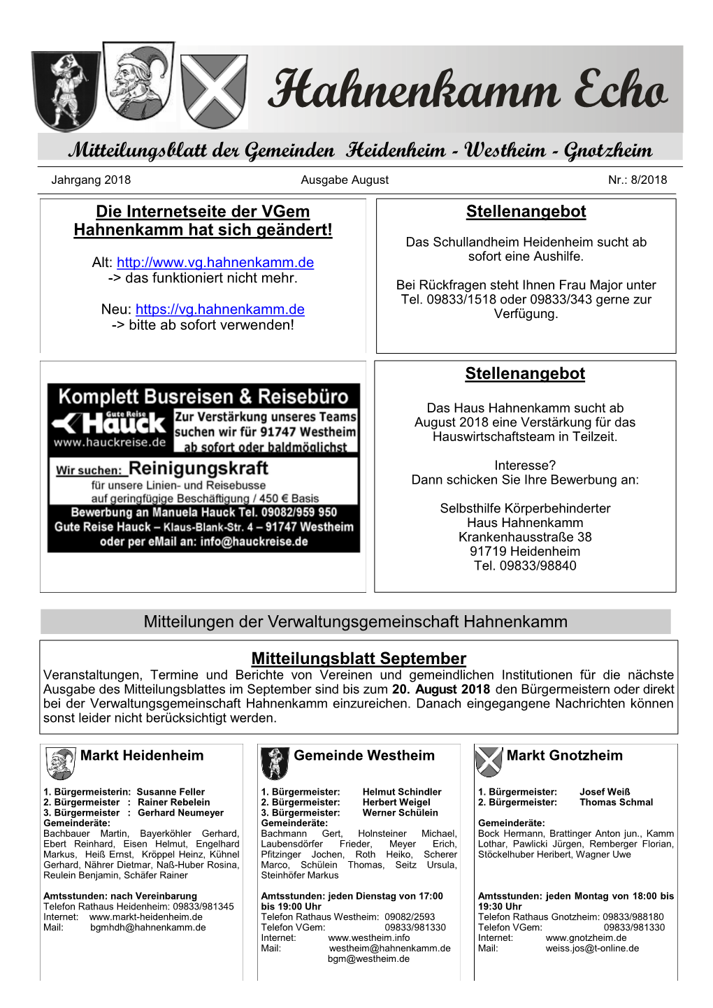 Mitteilungsblatt Der Gemeinden Heidenheim - Westheim - Gnotzheim