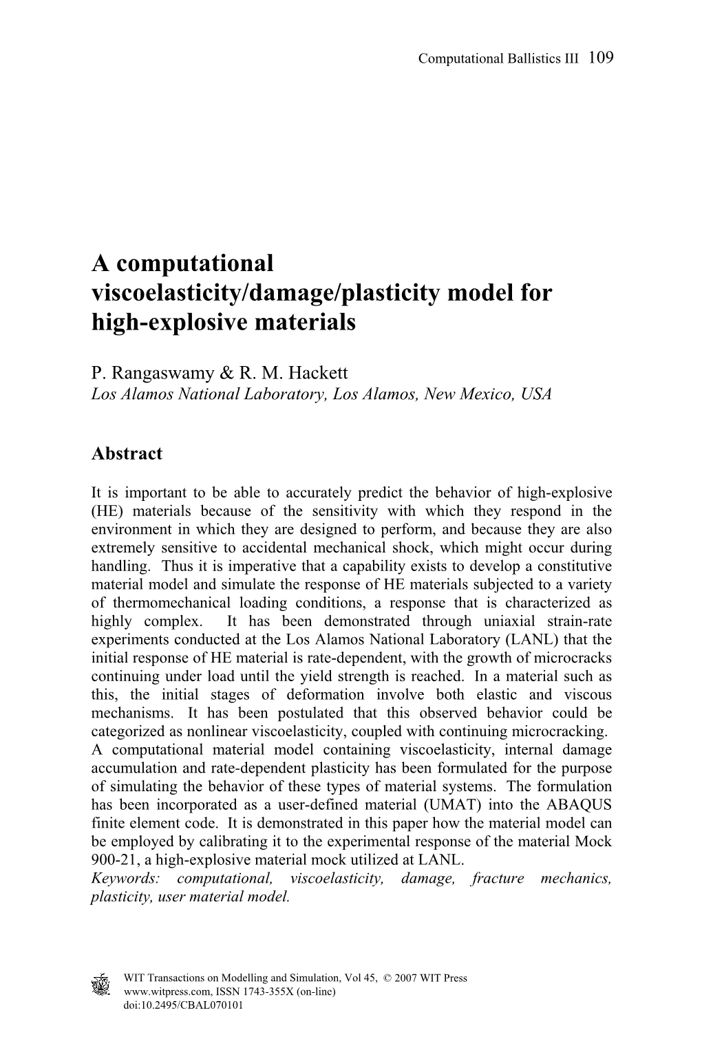 A Computational Viscoelasticity/Damage/Plasticity Model for High-Explosive Materials