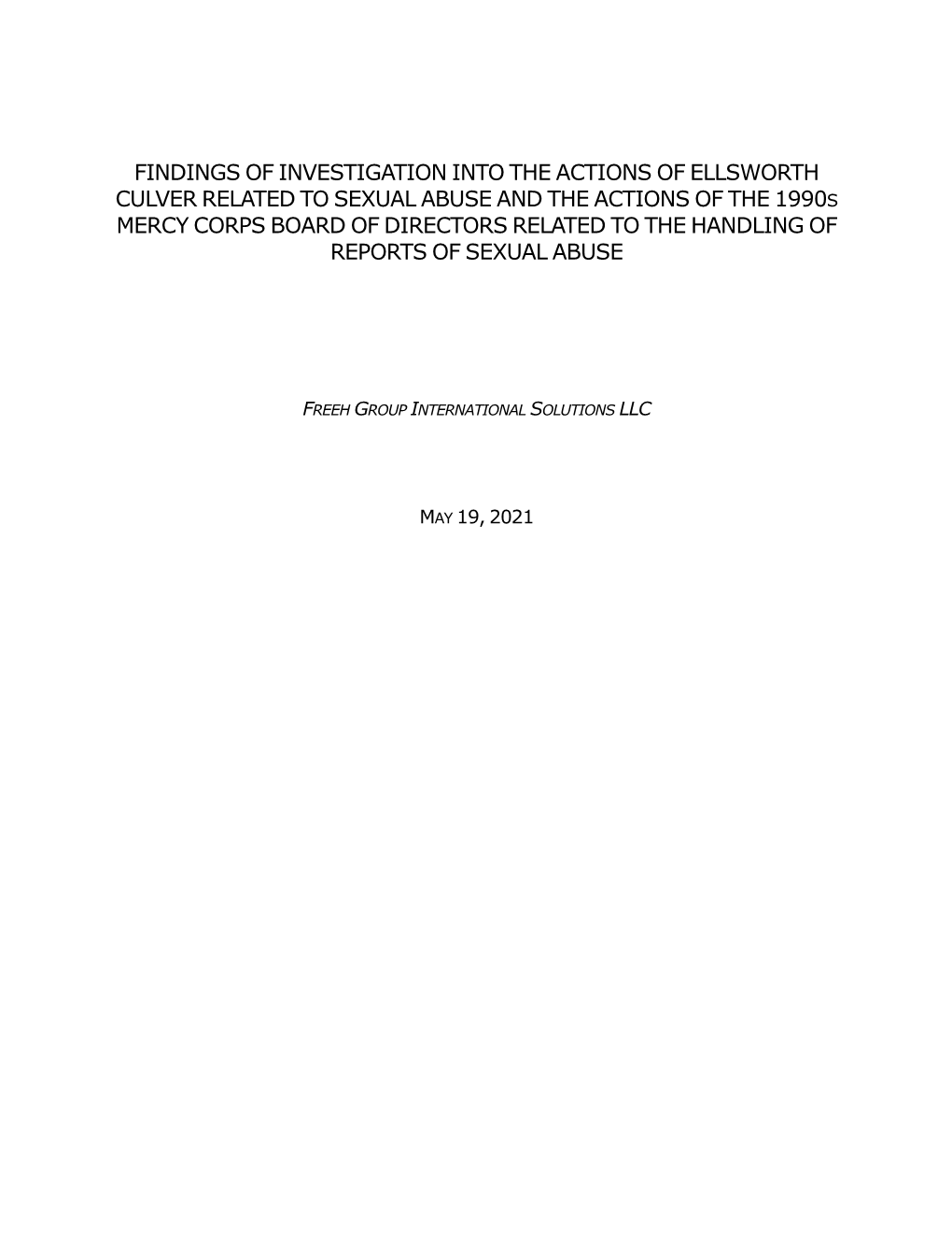 Findings of Investigation Into the Actions of Ellsworth