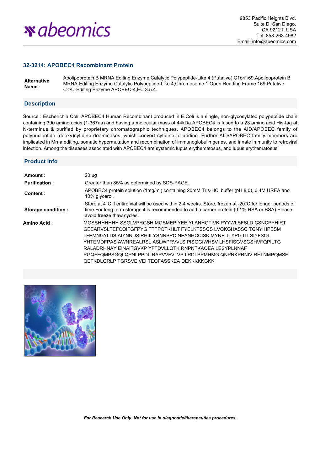 32-3214: APOBEC4 Recombinant Protein Description Product Info