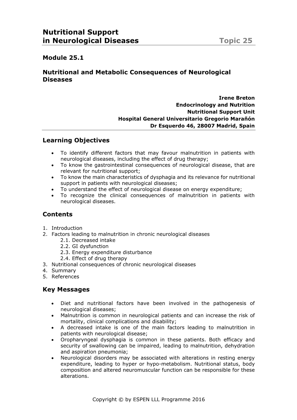 Nutritional Support in Neurological Diseases Topic 25