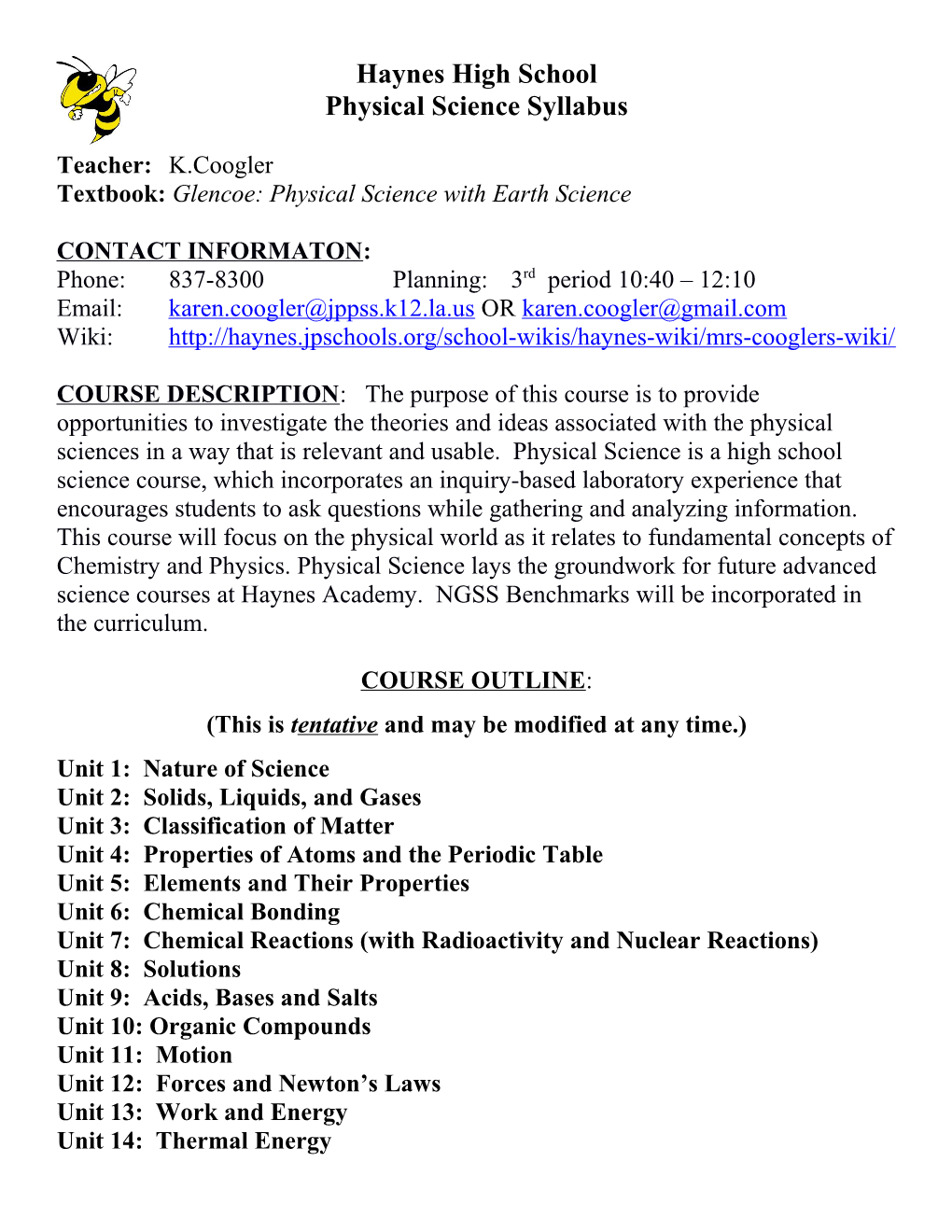 Physical Science Syllabus