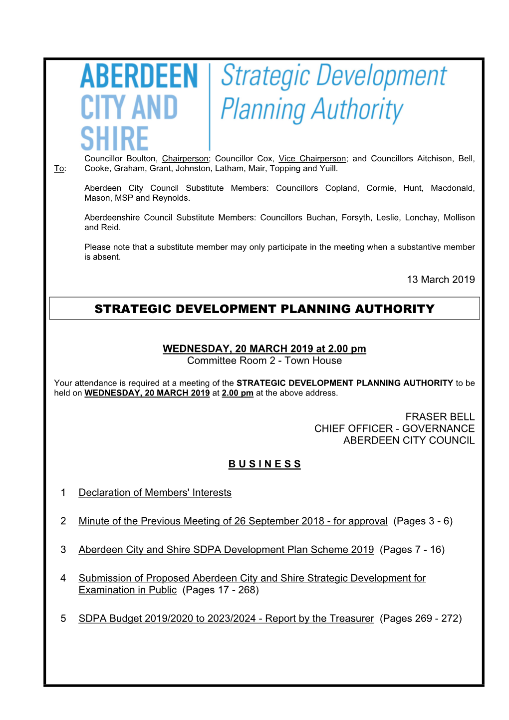 Agenda Document for Strategic Development Planning Authority