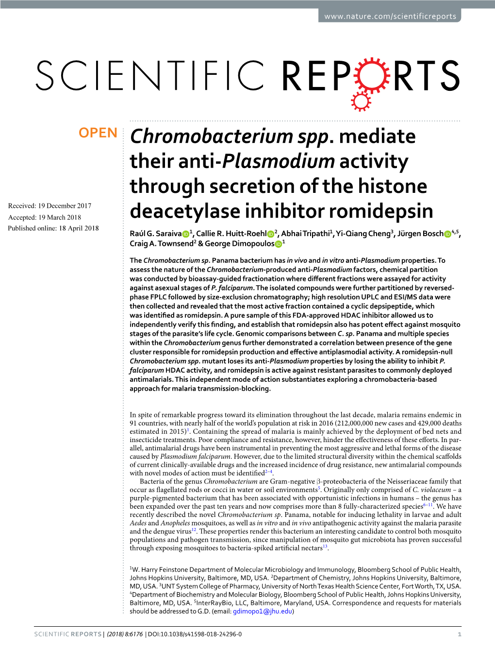 Chromobacterium Spp. Mediate Their Anti-Plasmodium Activity Through