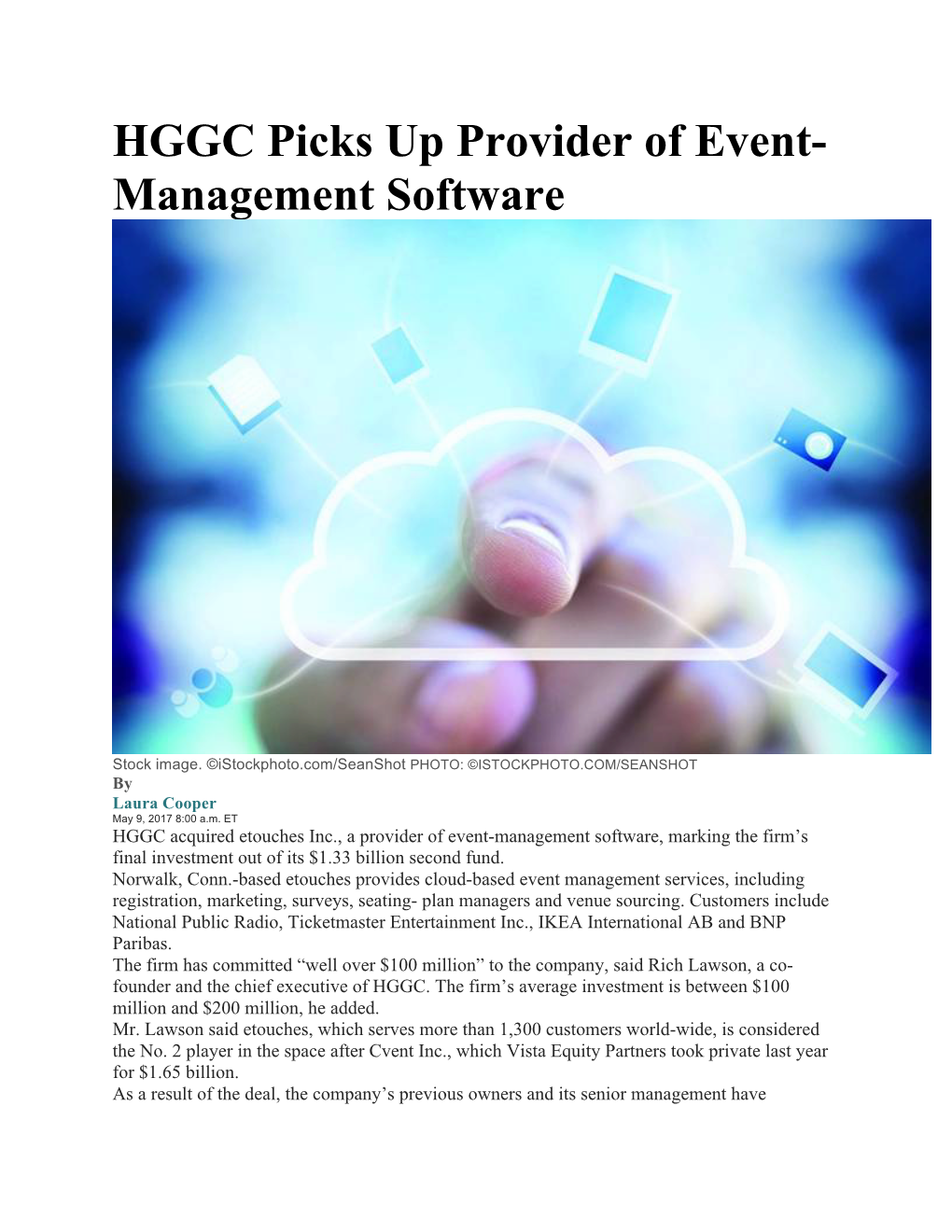 HGGC Picks up Provider of Event- Management Software